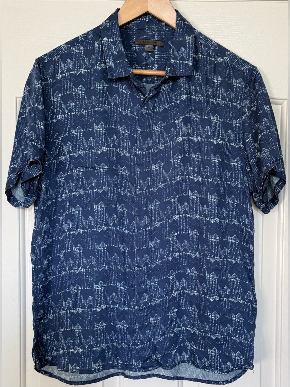 John Varvatos Loren Capri Blue Modal Abstract Print Shirt Men’s M
